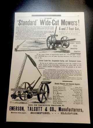 1889 Emerson,  Talcott & Co.  Farm Mowers Advertising - Rockford - Illinois