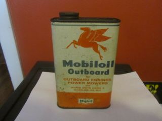 Vintage Advertising Mobil Outboard Motor Oil Tin Quart Can