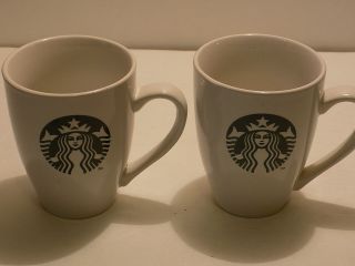 2011 Starbucks 16 Oz.  White Ceramic Green Mermaid Siren Logo Coffee Cup Set Of 2