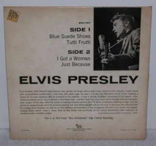 ELVIS PRESLEY EPA 747 1956 Extended Play Canadian Press Blue Suede Shoes 3