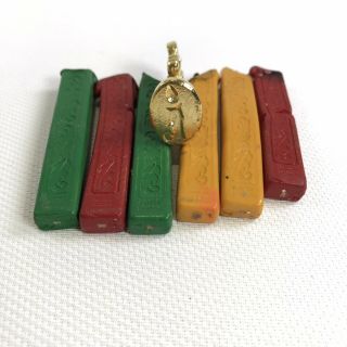Vintage Mid - Century Gold - Tone Christmas Candle Sealing Wax Stamp Seal,  Wax Bits