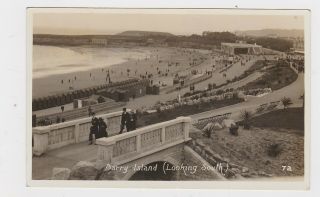 Old Real Photo Card Barry Island Cardiff Glamorgan Beach Huts 1934