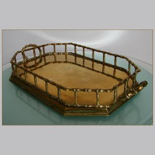 Vintage Gilt Metal Faux Bamboo Serving Tray Hollywood Regency Shabby Chic 60 