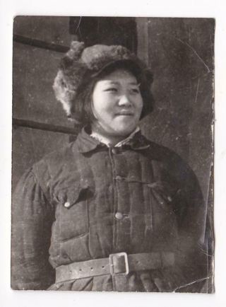 Korean War Chinese Pva Female Soldier Fur Winter Cap Photo Volunteer Army