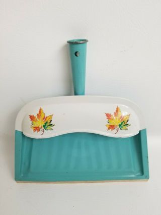 Vintage 50s 60s Retro Blue Green W/ Leaves Metal Kitchen Dustpan
