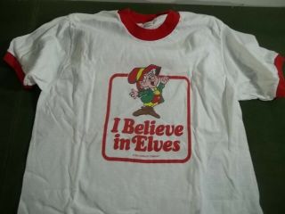 1983 Keebler I Believe In Elves Nos Ringer T - Shirt Size Medium M