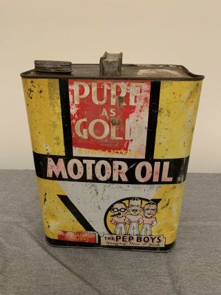 Vintage 2 Ga.  Pep Boys Pure As Gold Motor Oil Can