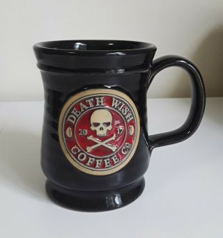 Death Wish Coffee Company Mug 2017 Skull & Crossbones Black & Red Classic Logo