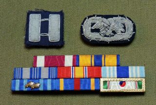 Korean War Era U.  S.  Air Force Bullion Captain Rank,  Career Badge & Ribbon Bars
