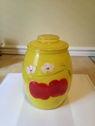 Bartlett Collins Yellow Glas Cookie Jar Red Apples Ith Blossom Vintage Cookie Ja