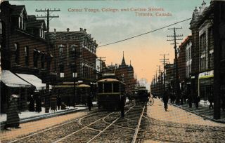 Toronto - Corner Of Yonge,  College & Carlton Streets,  Trams - Old Post Card