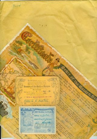 Order Of The Golden Dragon Certificate 2 Cards 1952 Korean War General Cc Ballou