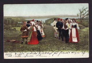 Old Vintage Postcard Of Skralat Native Swedish Dancers In Costume Sweden