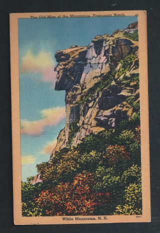 Vintage Linen Postcard Of The Old Man Of The Mountains,  Nh