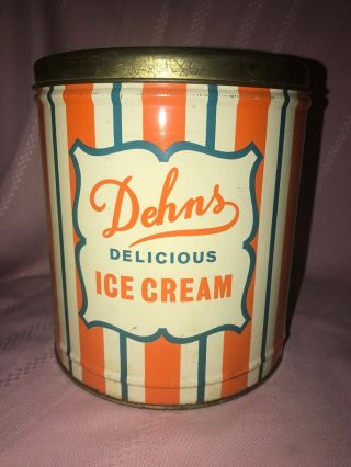 Vintage Dehn ' s Ice Cream Gallon Tin Can - Vibrant Colors Green Bay Wisconsin 2