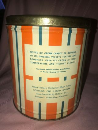 Vintage Dehn ' s Ice Cream Gallon Tin Can - Vibrant Colors Green Bay Wisconsin 3