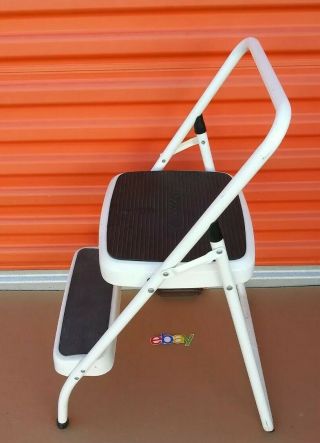 Vintage Cosco Step Stool Footstool Folding 2 Step Ladder White Black Modern