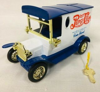 Collectible Pepsi Cola Model Coin Bank Blue White Truck Diecast Key Nib
