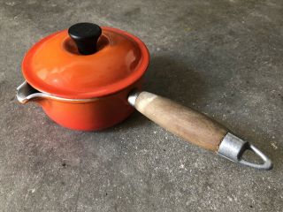 Le Creuset Flame Orange Wood Handle 14 Enameled Cast Iron Saucepan & Lid