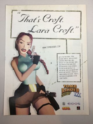 1998 Vintage Print Ad - Tomb Raider Iii - That’s Croft.  Lara Croft - 8” X 11”