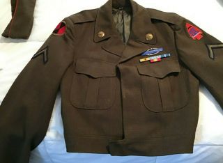 Korean War Us Army - Ike Jacket W/ribbons - Stripes - Badges - Trousers - Shirt - Tie - Cap