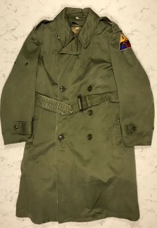Vintage Us Army Overcoat Wool Liner Green Small Short Belt Winter War Field 36s