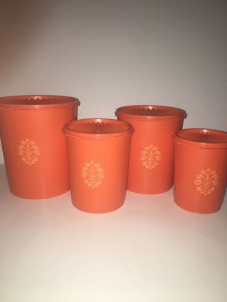 Set Of 4 - Vintage - Tupperware - Orange - Servalier - Canisters W/lids