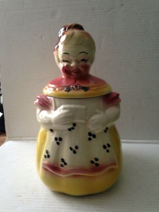 Vintage Usa American Bisque Pottery Grandma Cookie Jar Granny In Apron Usa