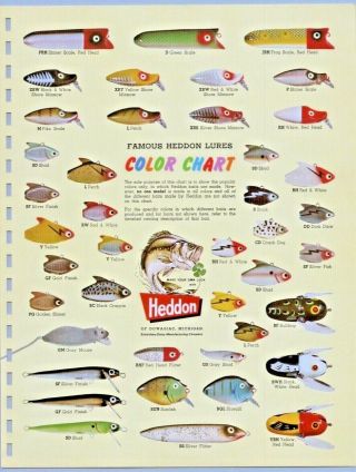 1964 Heddon Old Fishing Lures Color Chart Print Ad Flyer Man Cave