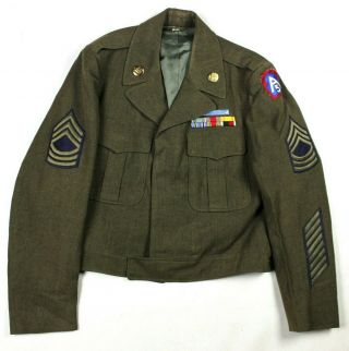 Korean War Us Army Od Wool Dress Ike Jacket Sewn Ribbons Eib Infantry Badge