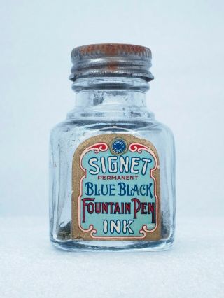 Vintage Signet Blue Black Fountain Pen Ink Bottle With Label
