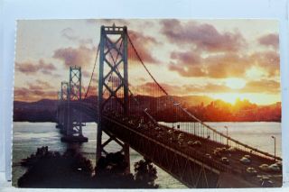 California Ca San Francisco Oakland Bay Bridge Sunset Postcard Old Vintage Card