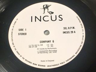 Company 6 Incus 29 Jazz LP 1978 UK Leo Smith Evan Parker Steve Lacy, 3