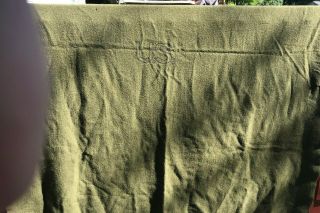 Vintage Us Army Post Wwii Era Fcda Wool Blanket Green Military Issue U.  S.