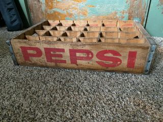 Vintage Pepsi Cola Pop Soda Wood Wooden Crate Box 24 Bottle Carrier St Louis Mo