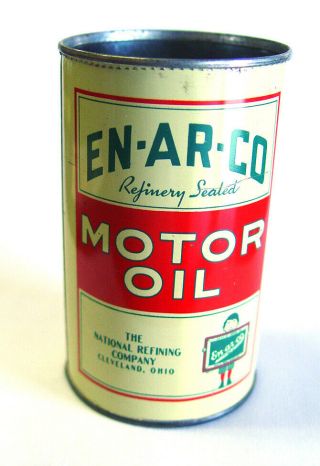Vintage Enarco Motor Oil Can Tin Advertising Open - Top Mini Savings Bank