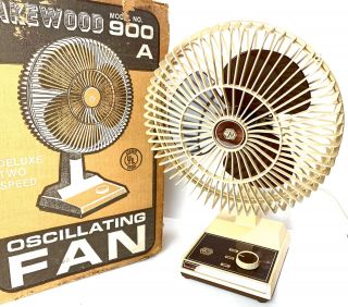Vintage Lakewood Oscillating Fan Model 900a Brown Beige 3 Blade Fan 2 Speed 17”
