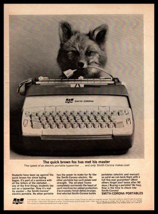 1964 Smith Corona Typewriter Quick Brown Fox Extension Cord In Mouth Print Ad