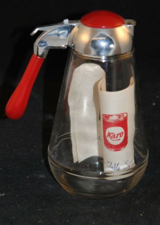 Vintage Glass Syrup Pitcher Karo CIRCA 1940 WWII NOS NH ESTATE 2