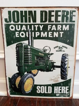 John Deere Quality Farm Equipment Metal Sign 16 1/2 “h X 13 " W