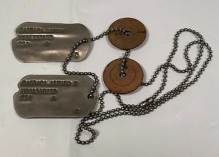Vintage Korean War Us Military Army Notched Dog Tags T54 Chain & Copper Disks