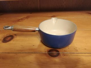 Le Creuset 16 Cast Iron Blue Sauce Pan In Shape Measures 6 " Wood Handle