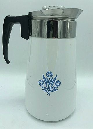 Vintage Corning Ware Blue Cornflower Stove Top 9 Cup Coffee Pot Percolator Euc