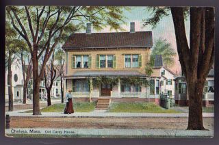 Chelsea Massachusetts Ma Old Carey House Street Scene Woman Ca 1910 Postcard Pc