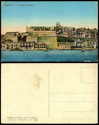 Malta Old Colour Postcard The Custom House Boats Panorama General View