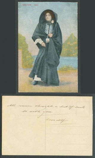 Malta Old Colour Postcard Maltese Lady Woman In Faldetta Traditional Costumes