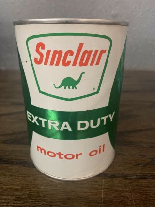 Vintage Sinclair Extra Duty Motor Oil,  York,  Full Quart Metal Can,  Dino