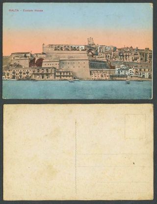Malta Maltese Old Colour Postcard Custom House Gate Native Boats Sunset Panorama