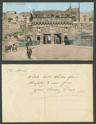 Malta Old Colour Postcard Valletta Porta Reale Gate Goat Shepherd Women Faldetta