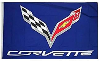 Chevy Corvette 3x5 Flag Banner C5 C6 Zr1 Cossed Flags Racing Sign Poster Ad